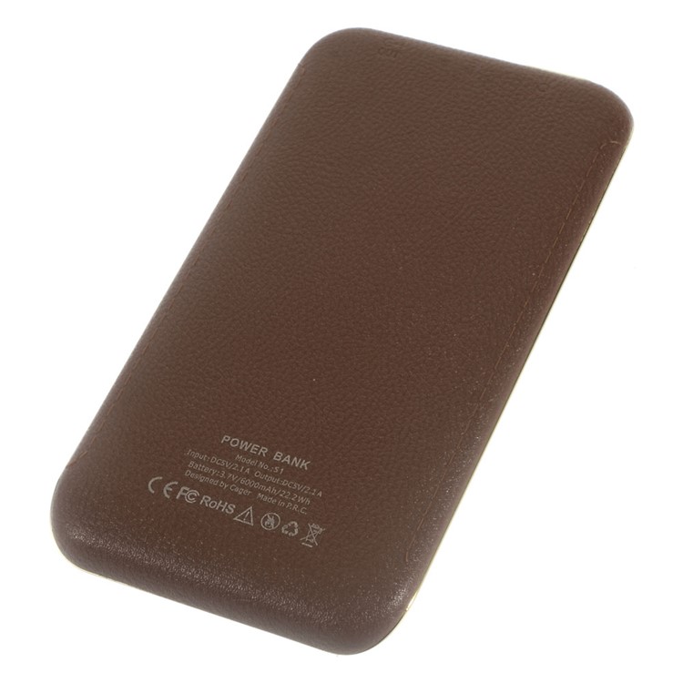 CAGER S1 6000mAh Power Bank Battery Charger with LED Flashlight for iPhone iPad Samsung LG - Coffee-5