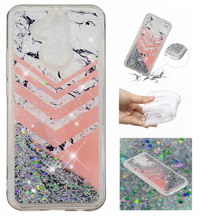 Liquid Glitter Powder Quicksand Inside Pattern Printing Shockproof TPU Cover for Huawei Mate 20 Lite - Marble Pattern-1