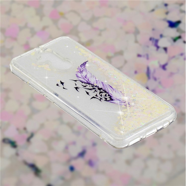 Liquid Glitter Powder Quicksand Inside Pattern Printing Shockproof TPU Back Case for Huawei Mate 20 Lite - Purple Feather and Birds-2