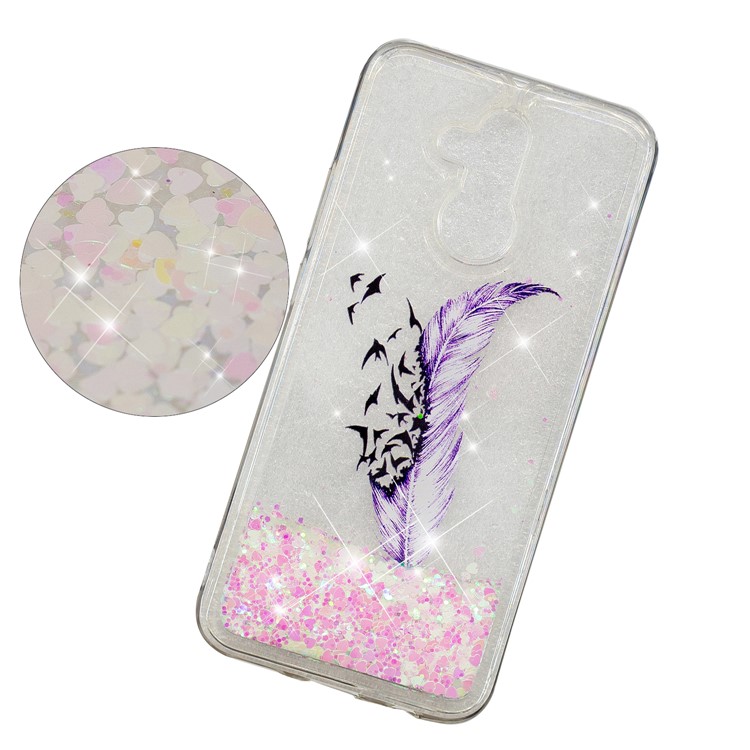 Liquid Glitter Powder Quicksand Inside Pattern Printing Shockproof TPU Back Case for Huawei Mate 20 Lite - Purple Feather and Birds-3