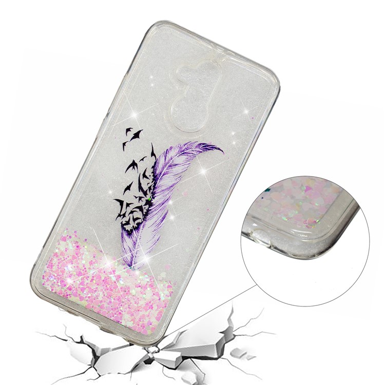Liquid Glitter Powder Quicksand Inside Pattern Printing Shockproof TPU Back Case for Huawei Mate 20 Lite - Purple Feather and Birds-4