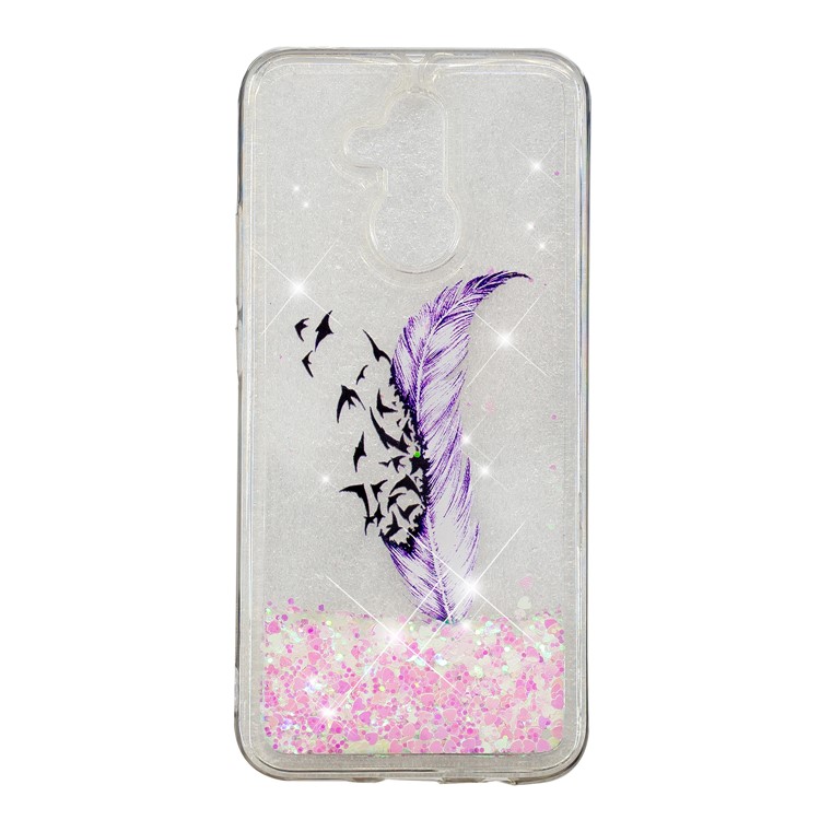 Liquid Glitter Powder Quicksand Inside Pattern Printing Shockproof TPU Back Case for Huawei Mate 20 Lite - Purple Feather and Birds-5