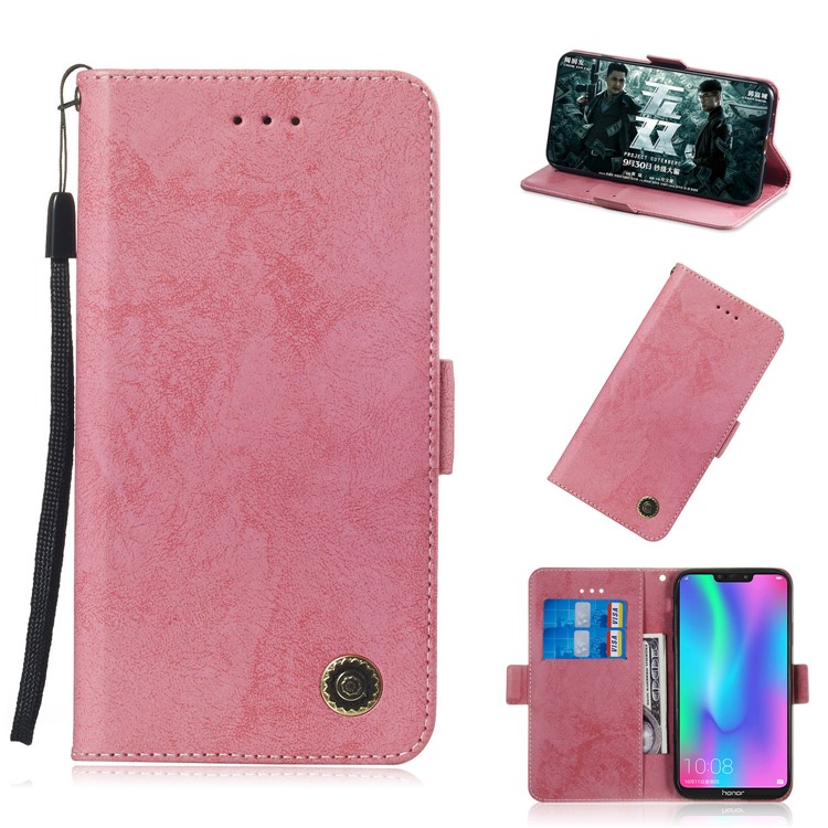 Vintage Style Leather Wallet Cover for Huawei Honor 8C - Pink-1