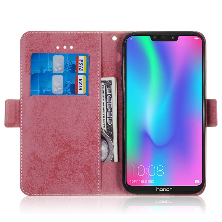 Vintage Style Leather Wallet Cover for Huawei Honor 8C - Pink-6