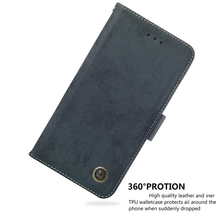 Vintage Style Wallet Leather Stand Cover for Huawei P20 Pro - Dark Blue-6