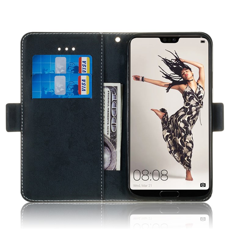 Vintage Style Wallet Leather Stand Cover for Huawei P20 Pro - Dark Blue-8
