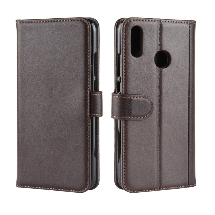 Genuine Split Leather Magnetic Cover Shell for Huawei Honor 10 Lite/P Smart (2019) - Brown-2