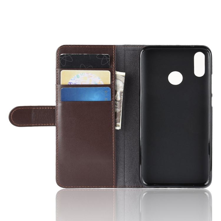 Genuine Split Leather Magnetic Cover Shell for Huawei Honor 10 Lite/P Smart (2019) - Brown-5