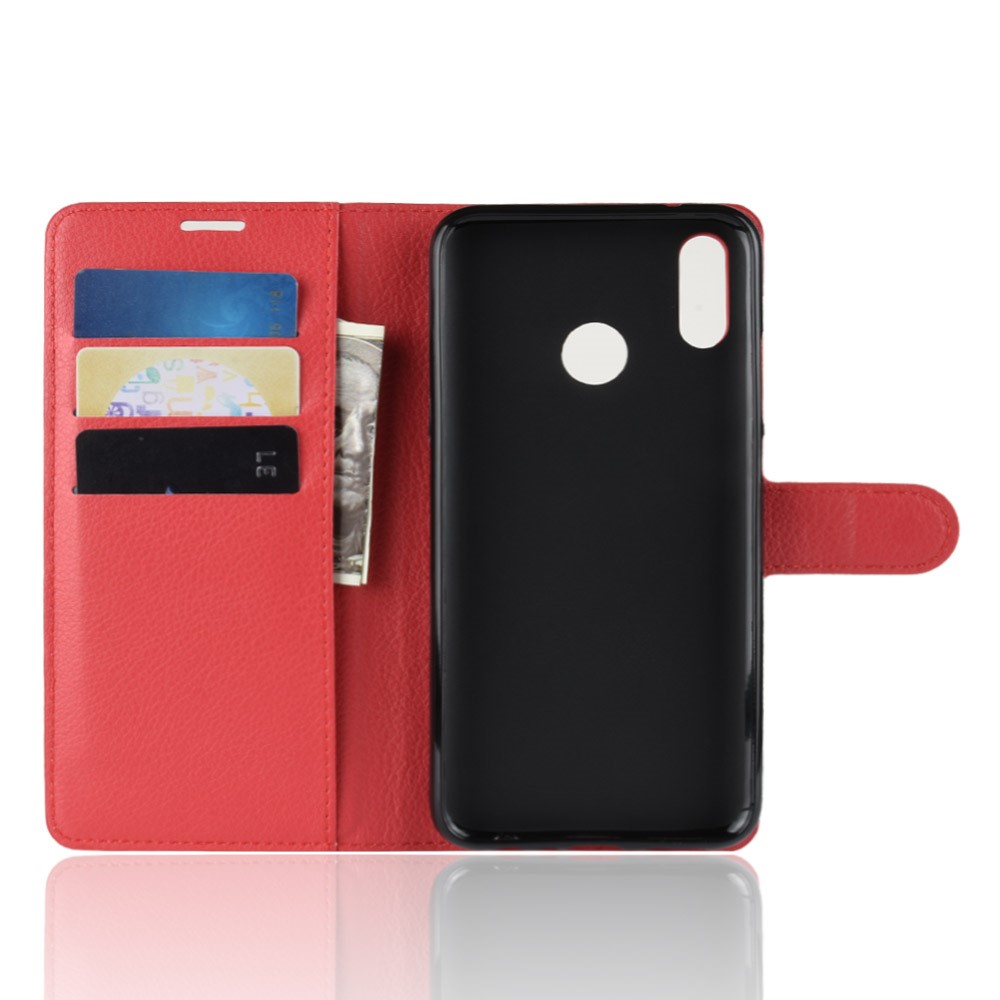 Litchi Texture Wallet Leather Phone Cover for Huawei Honor 10 Lite / P Smart (2019) - Red-3