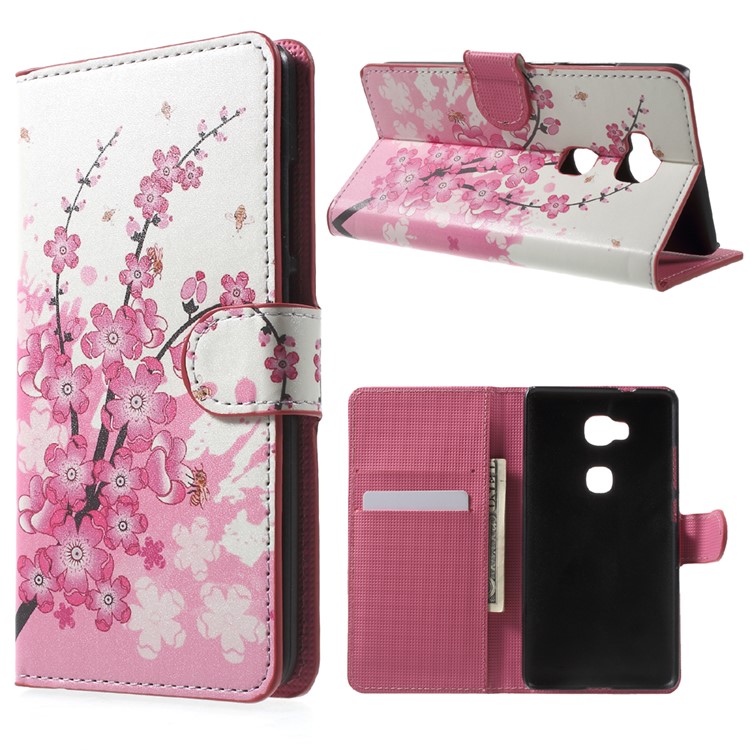 Wallet Stand Leather Shell for Huawei Honor Play 5X / Honor 5X - Plum Blossom-1