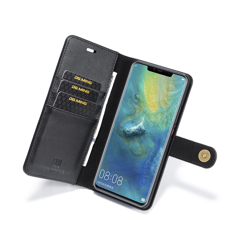 DG.MING Detachable 2-in-1 Split Leather Wallet Shell + PC Back Case for Huawei Mate 20 Pro - Black-12