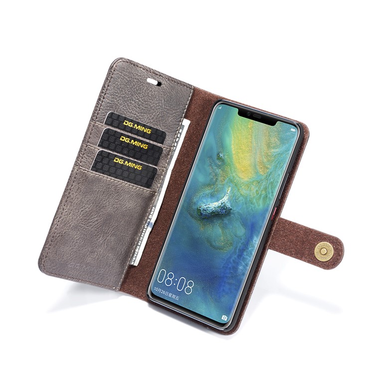 DG.MING Detachable 2-in-1 Split Leather Wallet Shell Cover + PC Back Case for Huawei Mate 20 Pro - Grey-12