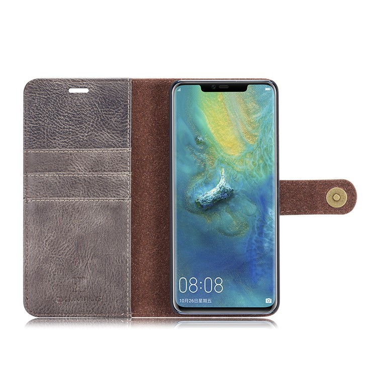 DG.MING Detachable 2-in-1 Split Leather Wallet Shell Cover + PC Back Case for Huawei Mate 20 Pro - Grey-14