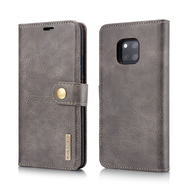 DG.MING Detachable 2-in-1 Split Leather Wallet Shell Cover + PC Back Case for Huawei Mate 20 Pro - Grey-2