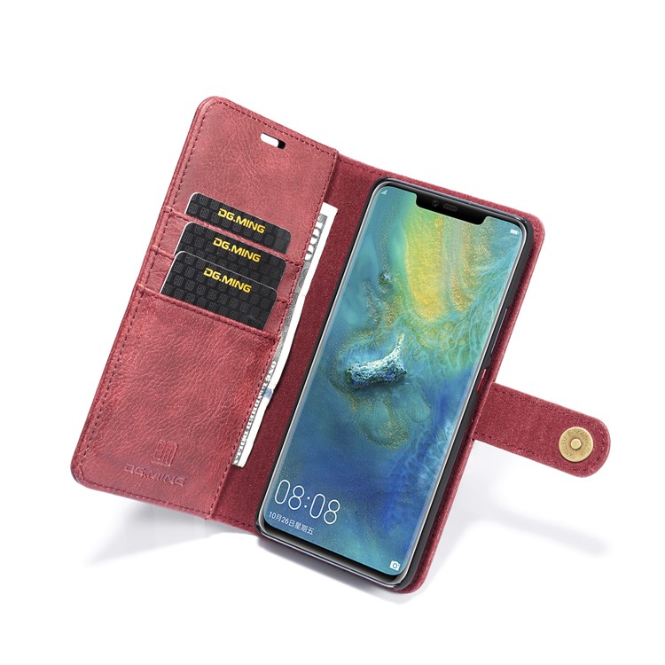 DG.MING Detachable 2-in-1 Split Leather Wallet Phone Shell + PC Back Case for Huawei Mate 20 Pro - Red-12