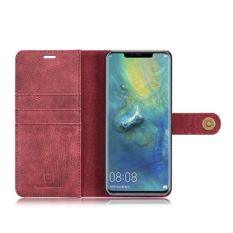 DG.MING Detachable 2-in-1 Split Leather Wallet Phone Shell + PC Back Case for Huawei Mate 20 Pro - Red-14