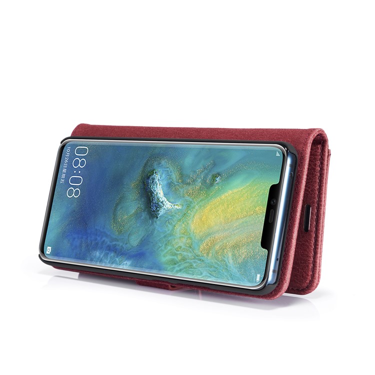 DG.MING Detachable 2-in-1 Split Leather Wallet Phone Shell + PC Back Case for Huawei Mate 20 Pro - Red-7