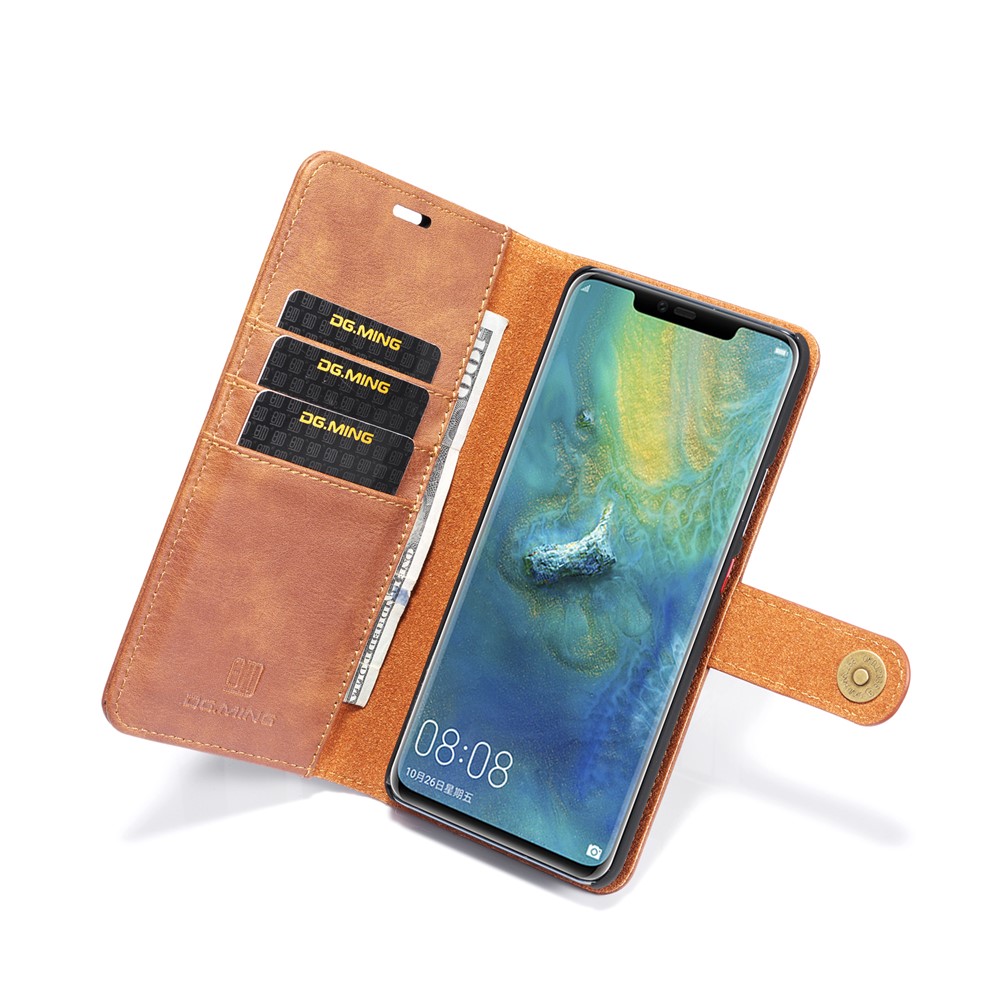 DG.MING Detachable 2-in-1 Split Leather Wallet Cover Shell + PC Back Case for Huawei Mate 20 Pro - Brown-12