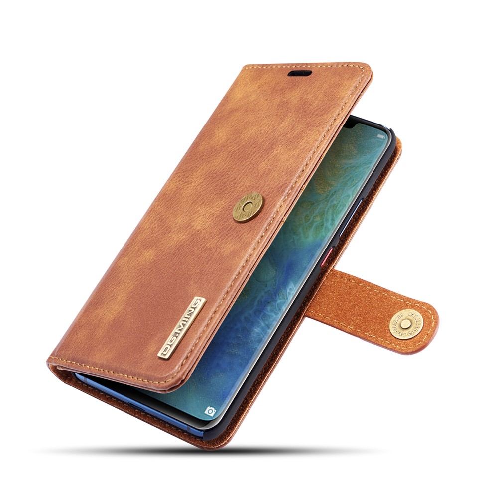 DG.MING Detachable 2-in-1 Split Leather Wallet Cover Shell + PC Back Case for Huawei Mate 20 Pro - Brown-13