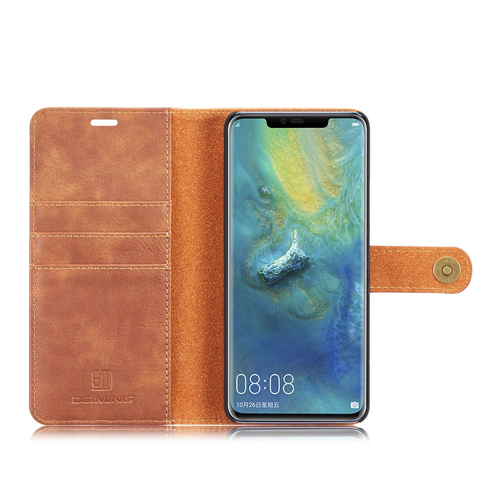 DG.MING Detachable 2-in-1 Split Leather Wallet Cover Shell + PC Back Case for Huawei Mate 20 Pro - Brown-14