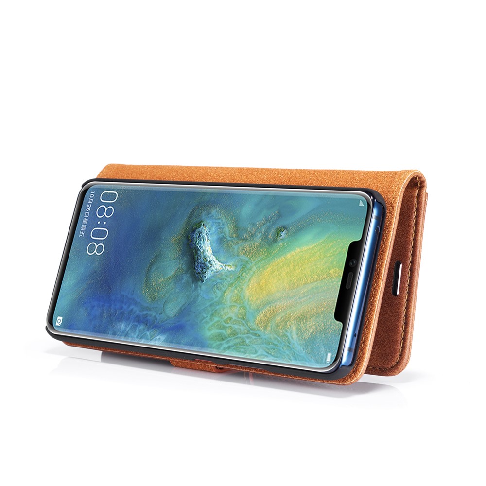 DG.MING Detachable 2-in-1 Split Leather Wallet Cover Shell + PC Back Case for Huawei Mate 20 Pro - Brown-7