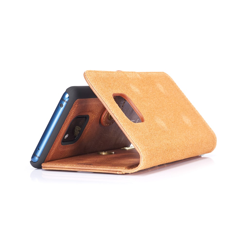 DG.MING Detachable 2-in-1 Split Leather Wallet Cover Shell + PC Back Case for Huawei Mate 20 Pro - Brown-9