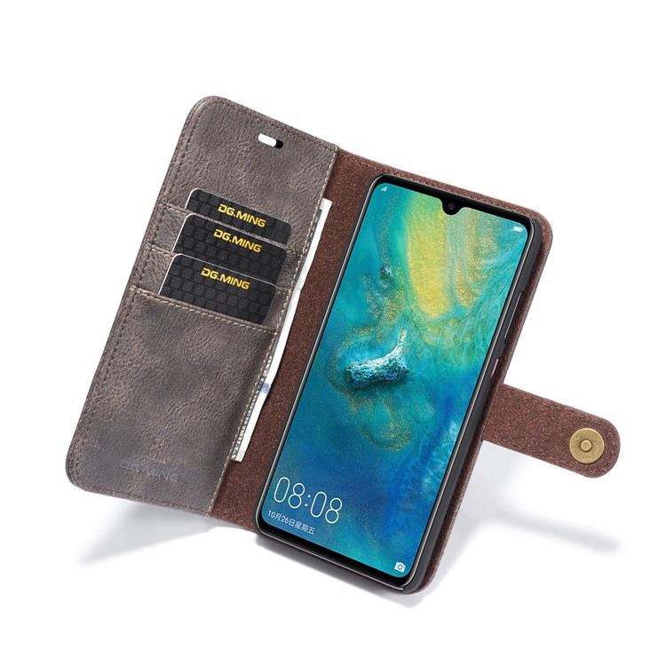 DG.MING Detachable 2-in-1 Split Leather Wallet Shell Cover + PC Back Case for Huawei Mate 20 - Grey-12