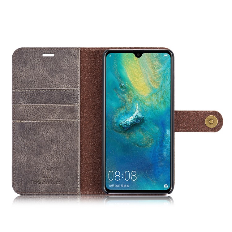 DG.MING Detachable 2-in-1 Split Leather Wallet Shell Cover + PC Back Case for Huawei Mate 20 - Grey-14