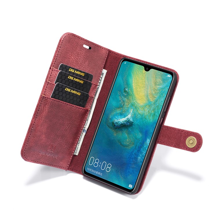 DG.MING Detachable 2-in-1 Split Leather Wallet Phone Shell + PC Back Case for Huawei Mate 20 - Red-12