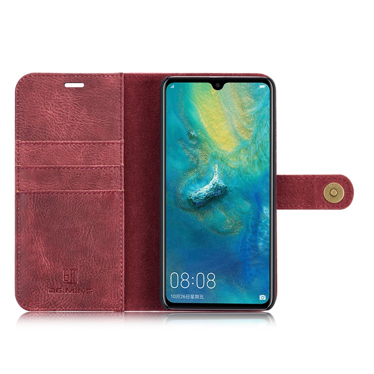 DG.MING Detachable 2-in-1 Split Leather Wallet Phone Shell + PC Back Case for Huawei Mate 20 - Red-14