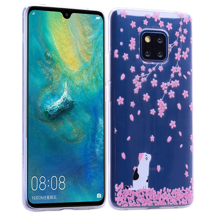 Pattern Printing TPU Soft Case for Huawei Mate 20 Pro - Cat and Flowers-1