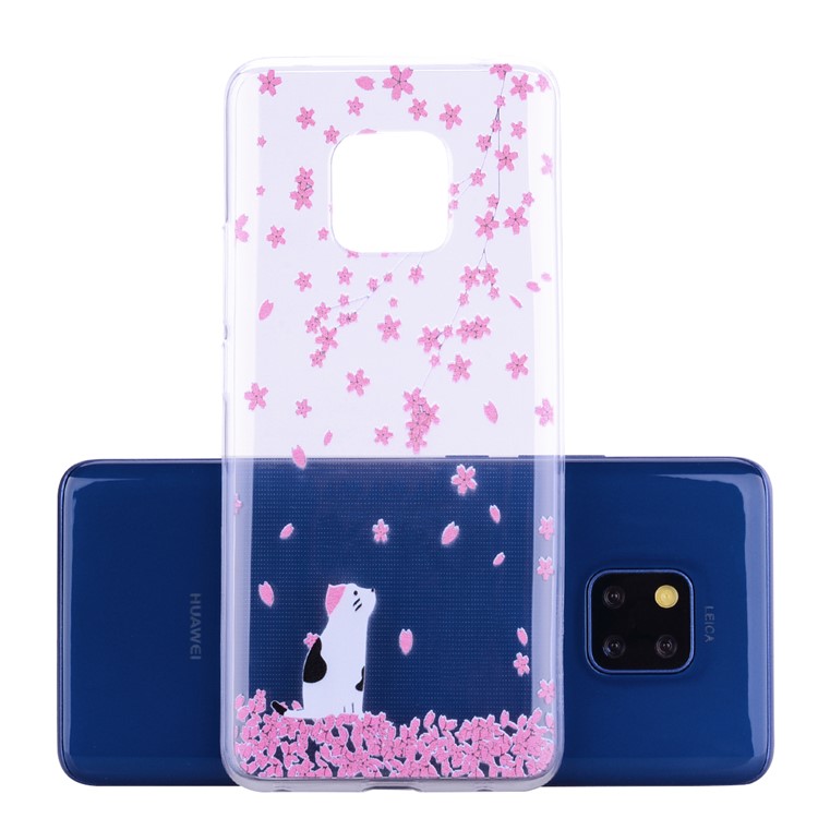 Pattern Printing TPU Soft Case for Huawei Mate 20 Pro - Cat and Flowers-4