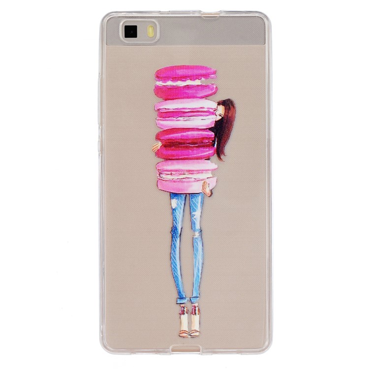 Embossing Printing TPU Back Case for Huawei Ascend P8 Lite - Girl Holding Macaron-1