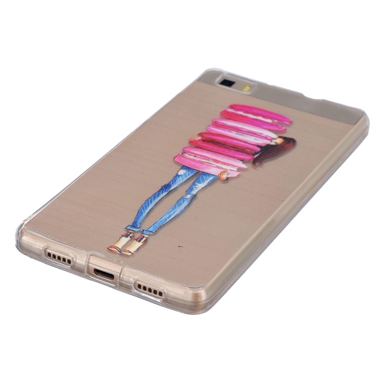 Embossing Printing TPU Back Case for Huawei Ascend P8 Lite - Girl Holding Macaron-3
