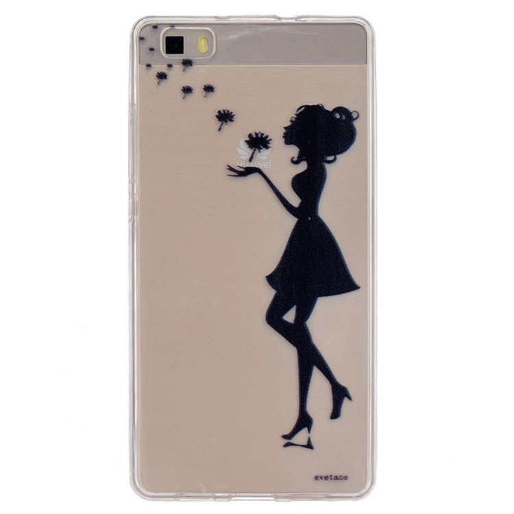 Embossing Printing TPU Back Phone Case for Huawei Ascend P8 Lite - Girl Playing with Dandelion-1
