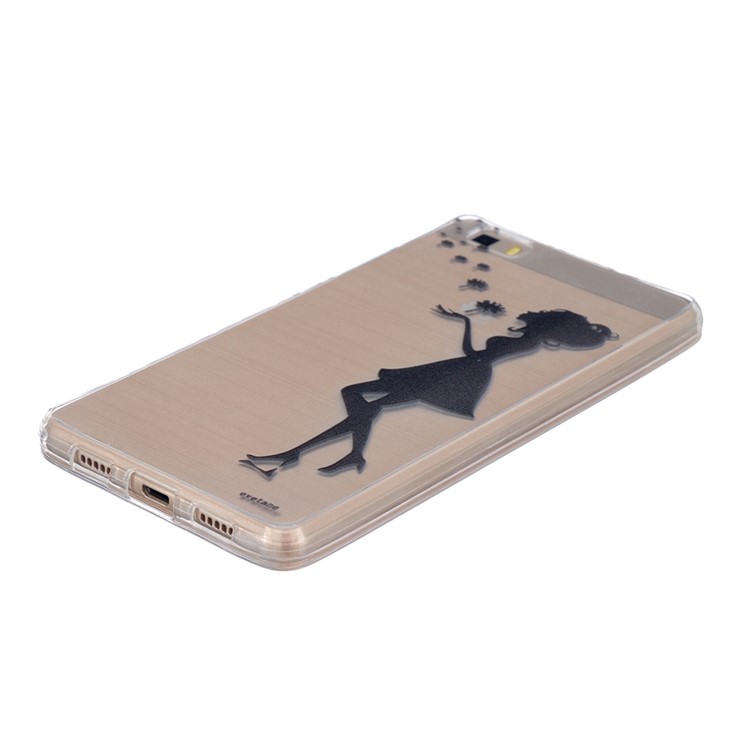 Embossing Printing TPU Back Phone Case for Huawei Ascend P8 Lite - Girl Playing with Dandelion-2