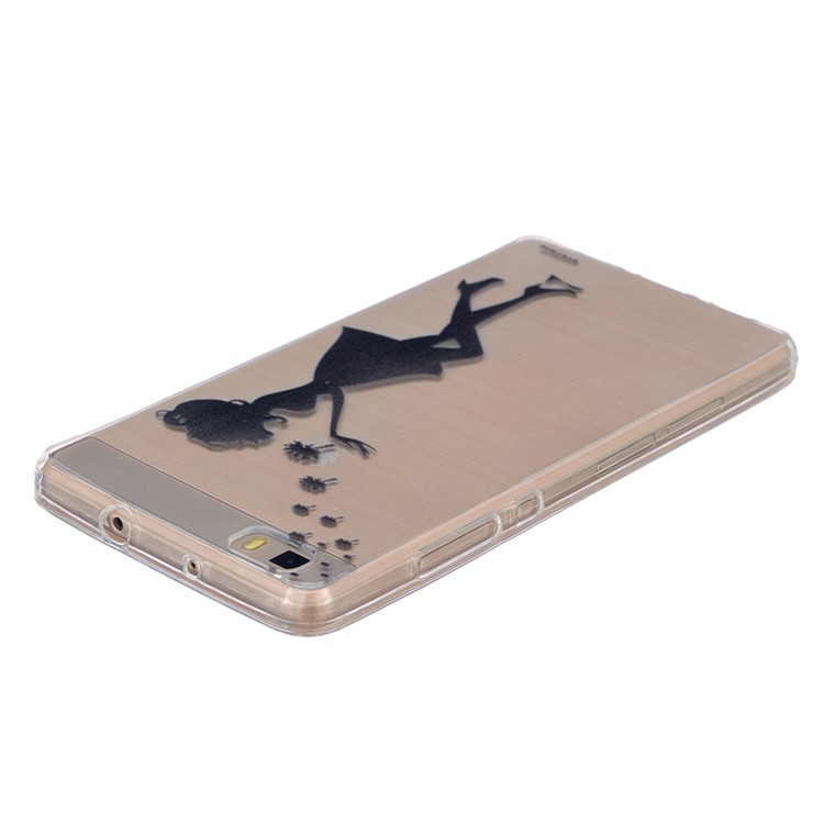 Embossing Printing TPU Back Phone Case for Huawei Ascend P8 Lite - Girl Playing with Dandelion-3