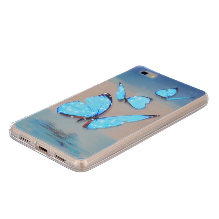 Embossing Printing TPU Phone Shell Cover for Huawei Ascend P8 Lite - Blue Butterflies-2
