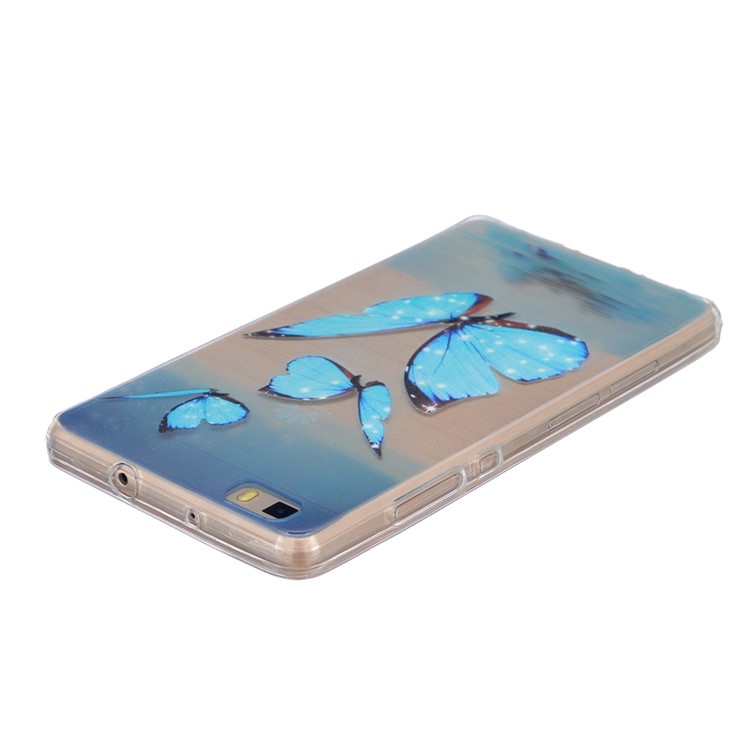Embossing Printing TPU Phone Shell Cover for Huawei Ascend P8 Lite - Blue Butterflies-3