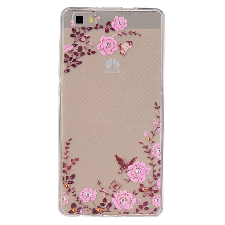 Embossing Printing TPU Case Cover for Huawei Ascend P8 Lite - Flowers and Butterflies-1