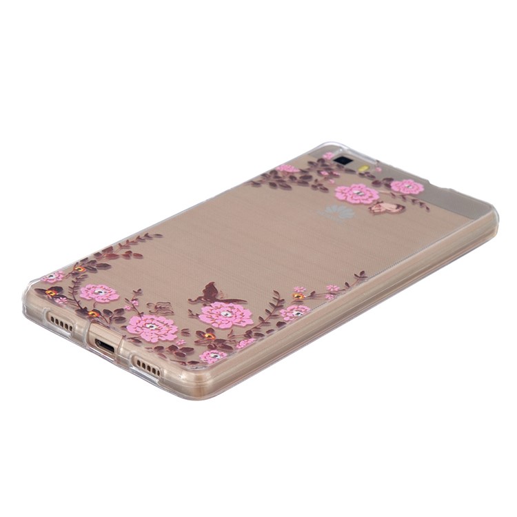 Embossing Printing TPU Case Cover for Huawei Ascend P8 Lite - Flowers and Butterflies-2