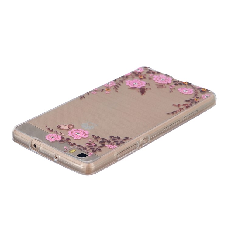 Embossing Printing TPU Case Cover for Huawei Ascend P8 Lite - Flowers and Butterflies-3