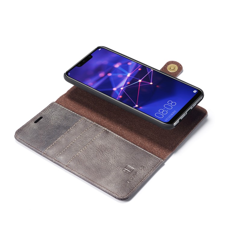 DG.MING Detachable Split Leather Wallet Cover + PC Hard Shell for Huawei Mate 20 Lite / Maimang 7 - Grey-11