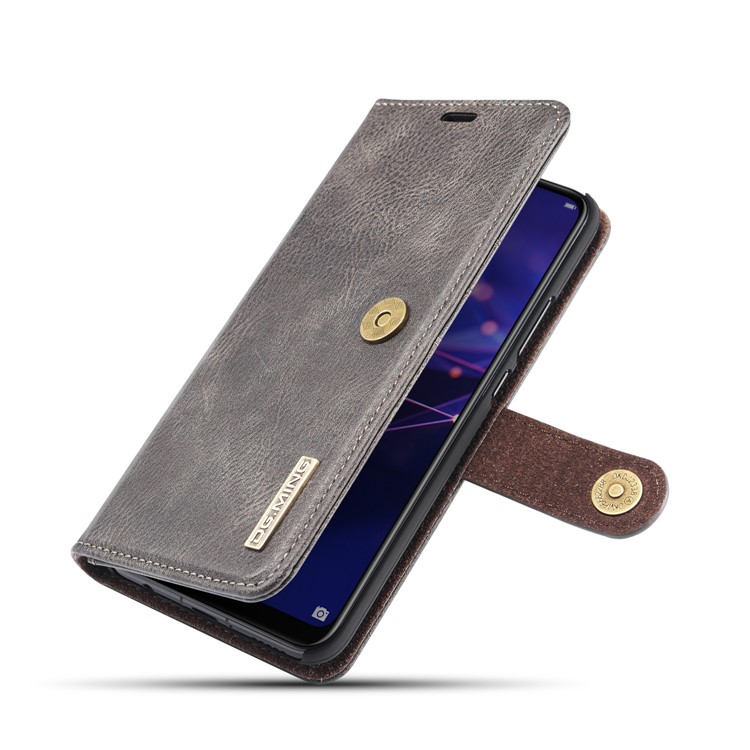 DG.MING Detachable Split Leather Wallet Cover + PC Hard Shell for Huawei Mate 20 Lite / Maimang 7 - Grey-13
