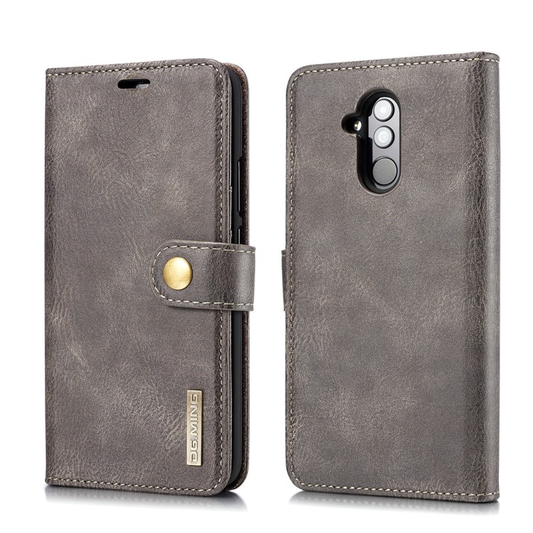 DG.MING Detachable Split Leather Wallet Cover + PC Hard Shell for Huawei Mate 20 Lite / Maimang 7 - Grey-2