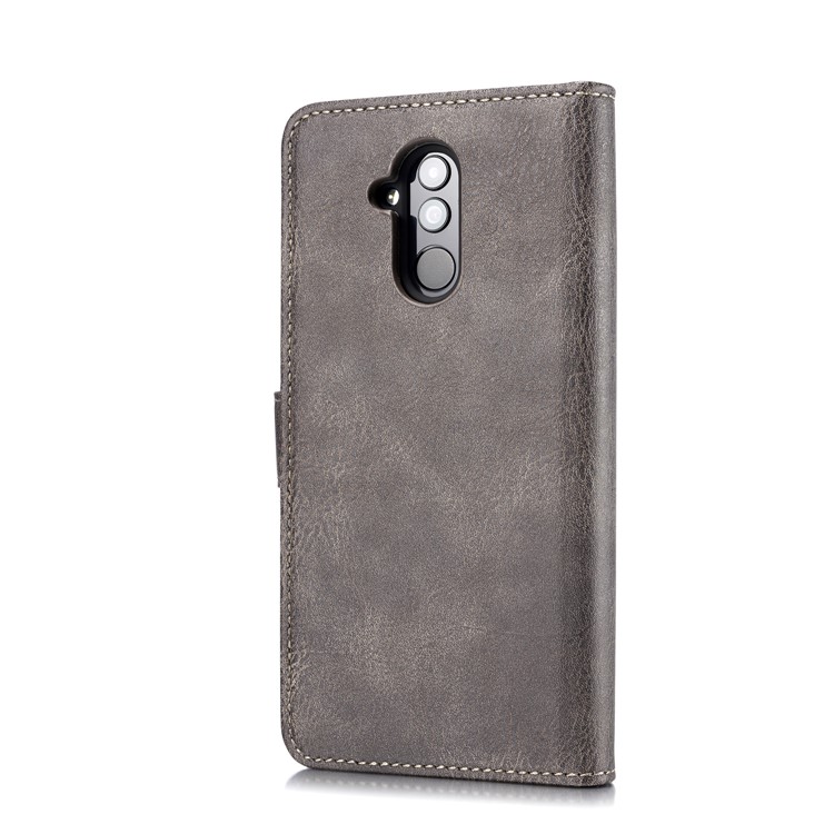 Dg. Cubierta de Billetera de Cuero Dividido de Ming + Cáscara Dura de PC Para Huawei Mate 20 Lite / Maimang 7 - Gris