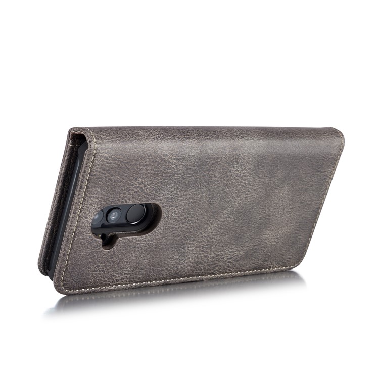 DG.MING Detachable Split Leather Wallet Cover + PC Hard Shell for Huawei Mate 20 Lite / Maimang 7 - Grey-6
