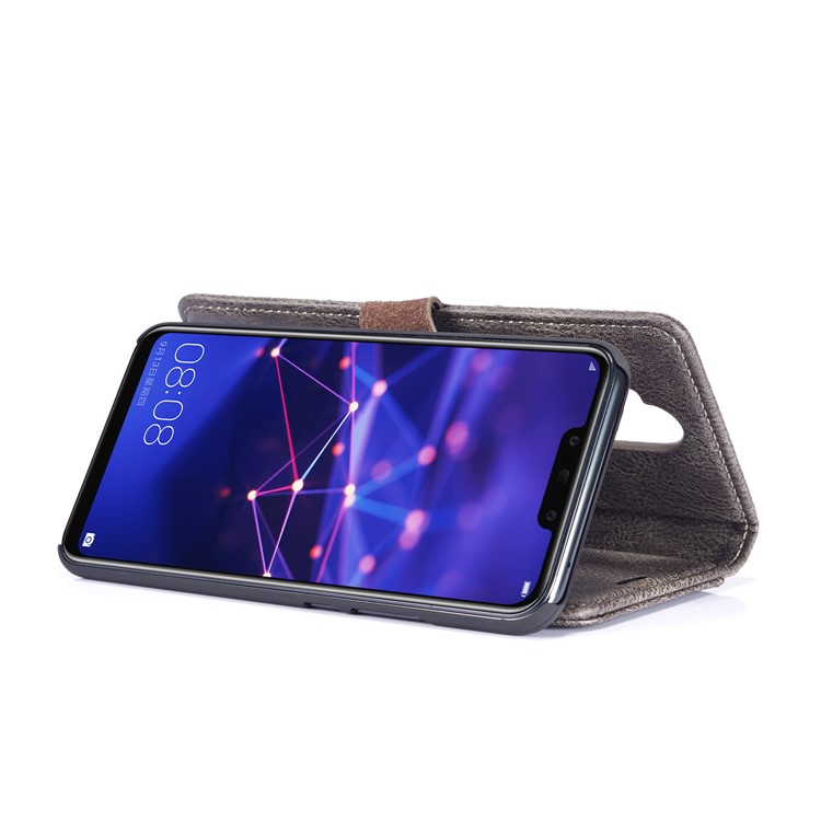 DG.MING Detachable Split Leather Wallet Cover + PC Hard Shell for Huawei Mate 20 Lite / Maimang 7 - Grey-8