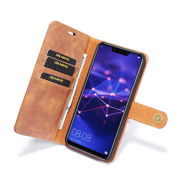 DG.MING Detachable Split Leather Cover + PC Hard Case with Wallet Stand for Huawei Mate 20 Lite / Maimang 7 - Brown-12