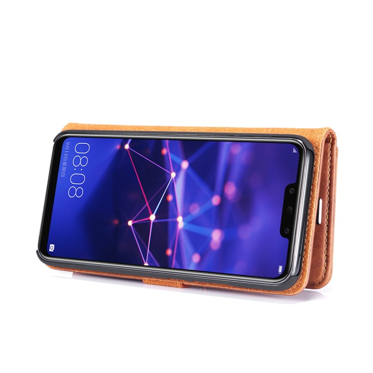 DG.MING Detachable Split Leather Cover + PC Hard Case with Wallet Stand for Huawei Mate 20 Lite / Maimang 7 - Brown-7